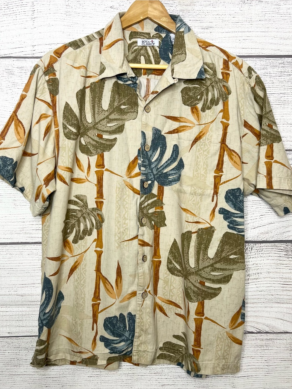 Boca Classics Tropical Leaf Short-Sleeve Button-Up Shirt Men’s Size Medium
